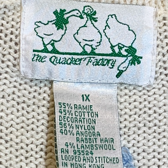 Quacker Factory 1X Ivory Embroidered Cardigan Sweater Embellished Mittens Angel - Picture 12 of 13